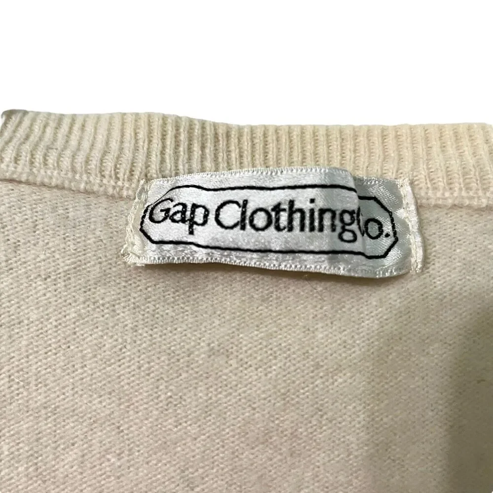 Sweater Vest Vintage The Gap Lambswool Cream With Pocket Women's M Knit Popover
